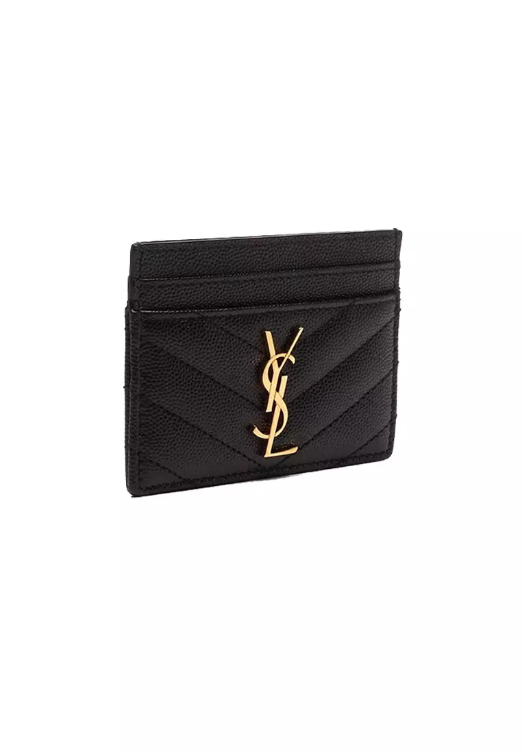 YSL Cassandre Matelasse Card Case In Grain De Poudre Embossed Leather Black 423291