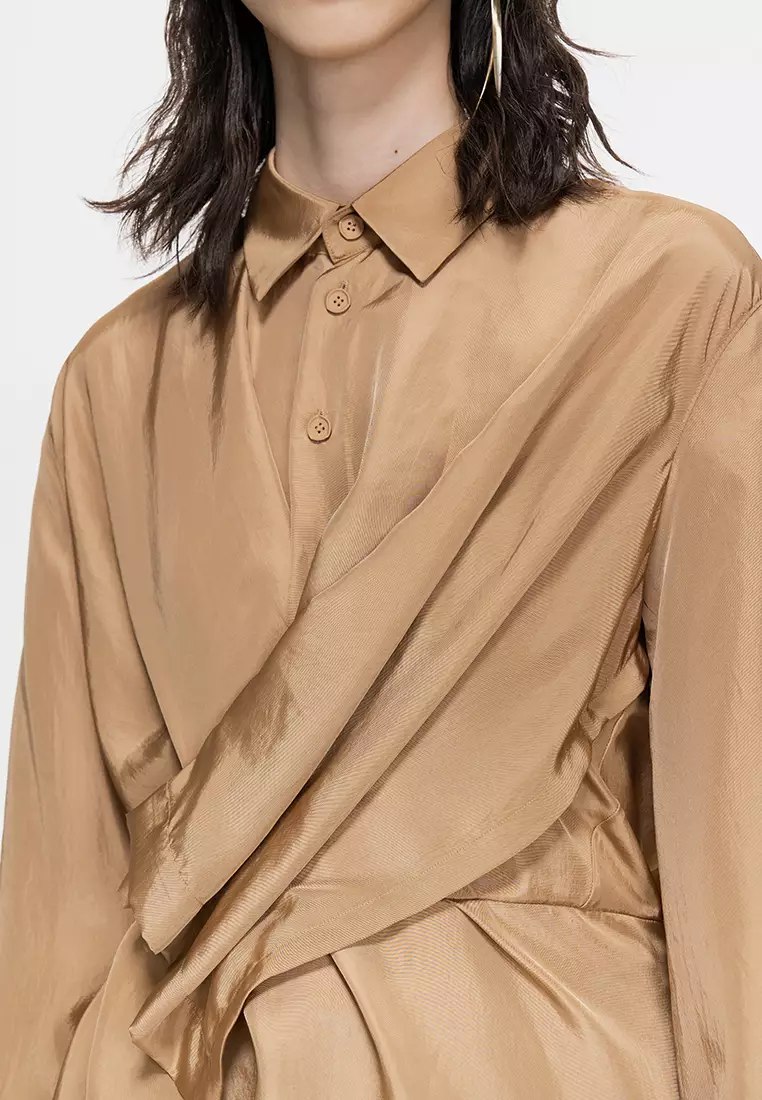 平紋X型寬鬆日常休閒長袖連衣裙