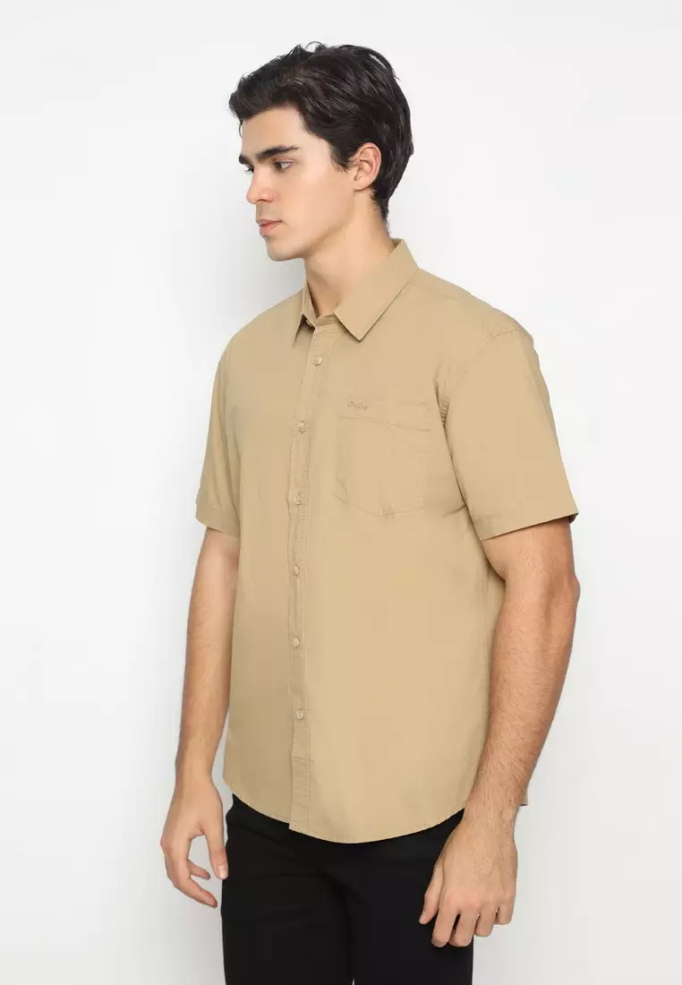 POLICE Kemeja Polos Cotton Espresso Regular Fit Pria