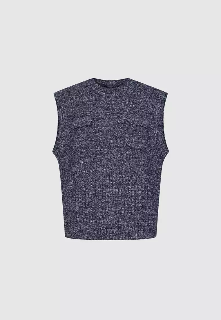 Buy URBAN REVIVO Crew Neck Pocket Melange Knit Vest 2026 Online