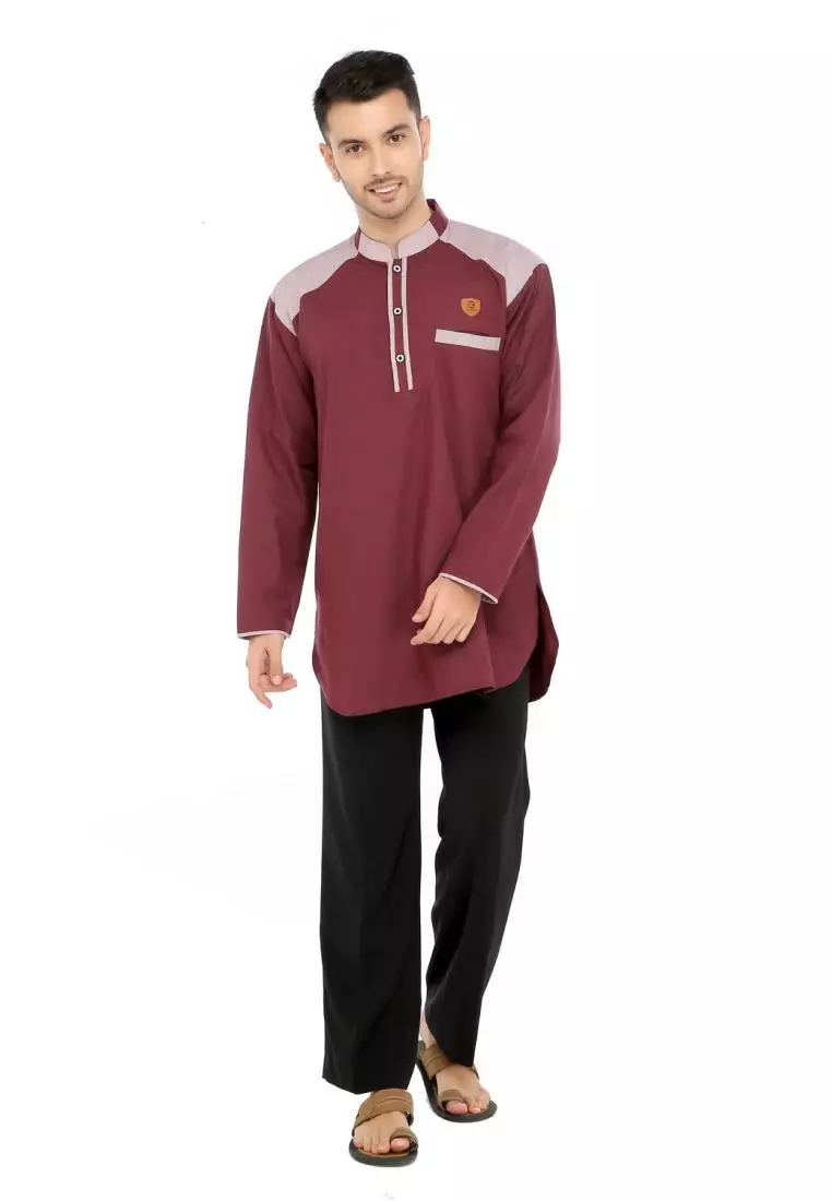 Baju Koko Gamis Muslim Pria Asraf - Maroon