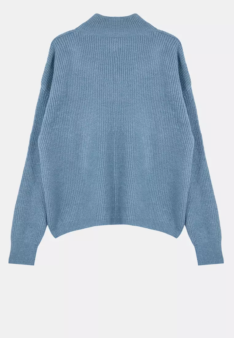 Knitwear Sweater With Dark Blue Soft Texture Zipper