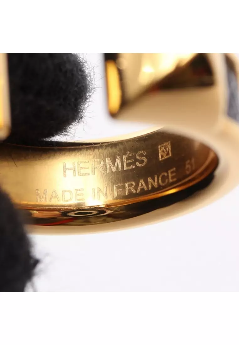 Pre-Loved Hermès Athena Double crew ring ring GP leather gold black