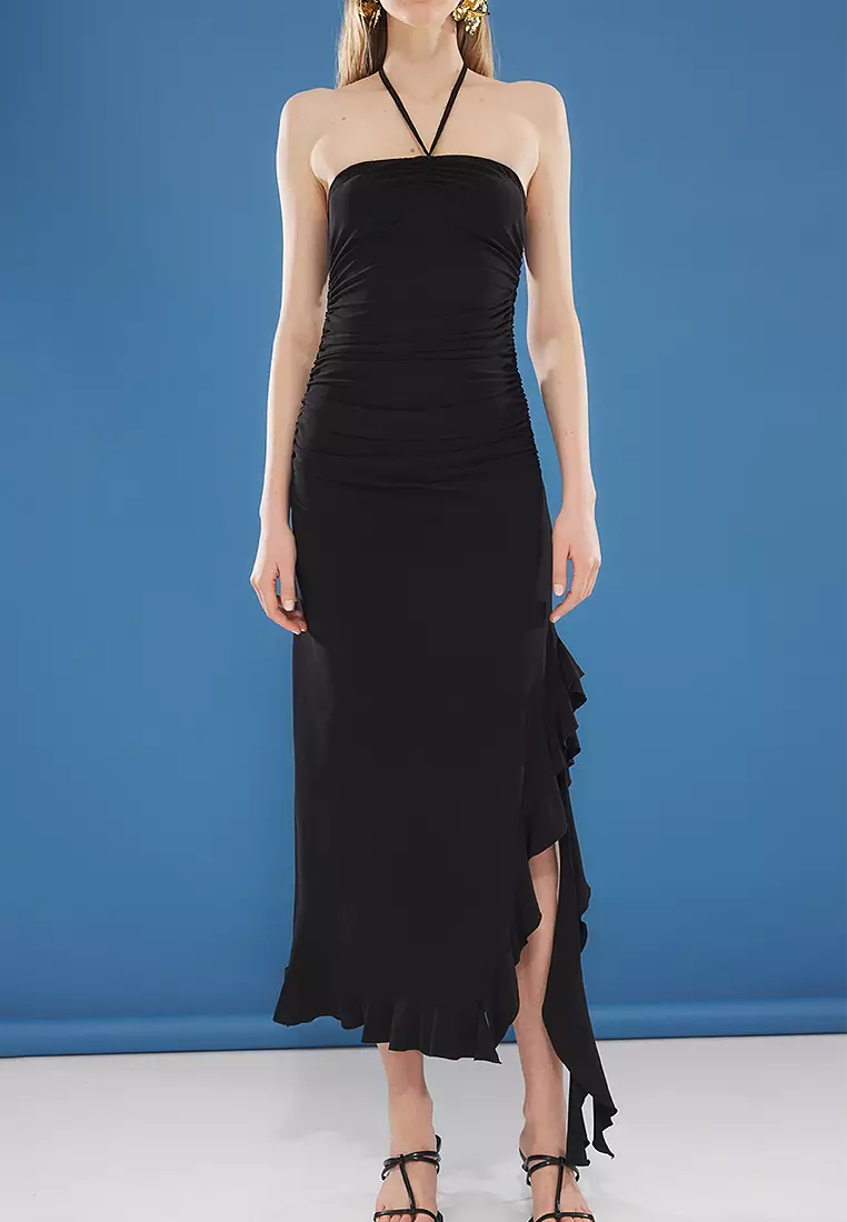 荷葉邊貼身針織長裙