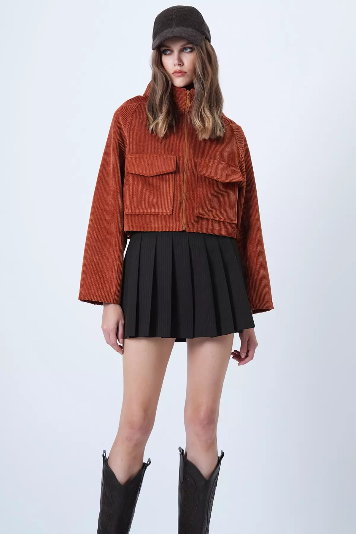 Tile Double Pocket Raglan Sleeve Velvet Jacket Alc-X14604