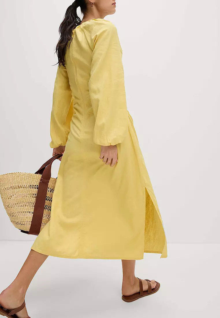 Linen Rich Side Detail Midi Shift Dress