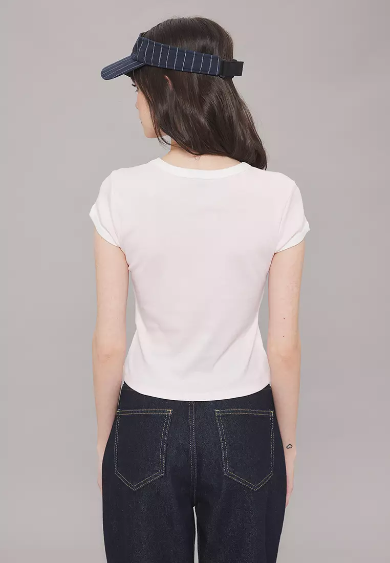 Pink Slogan Print Color Block Fitted Knitted T-Shirt