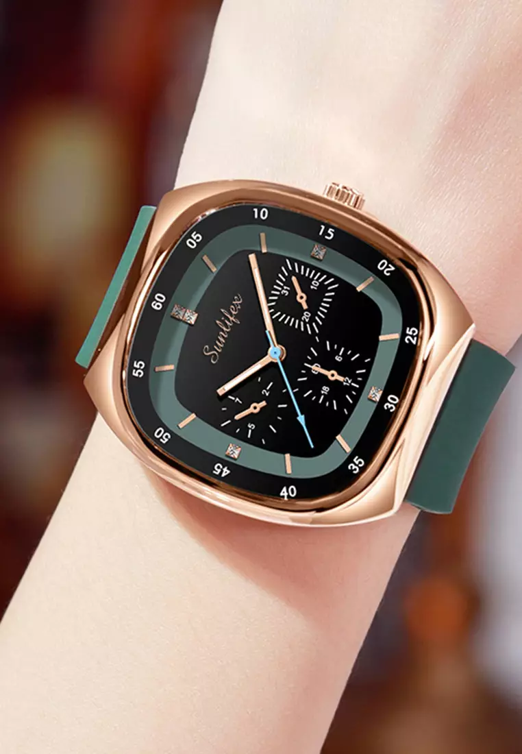 Jam Tangan Wanita Anti Air Original Kasual Mode Tali Silikon Jam Tangan Cewek Korea Green