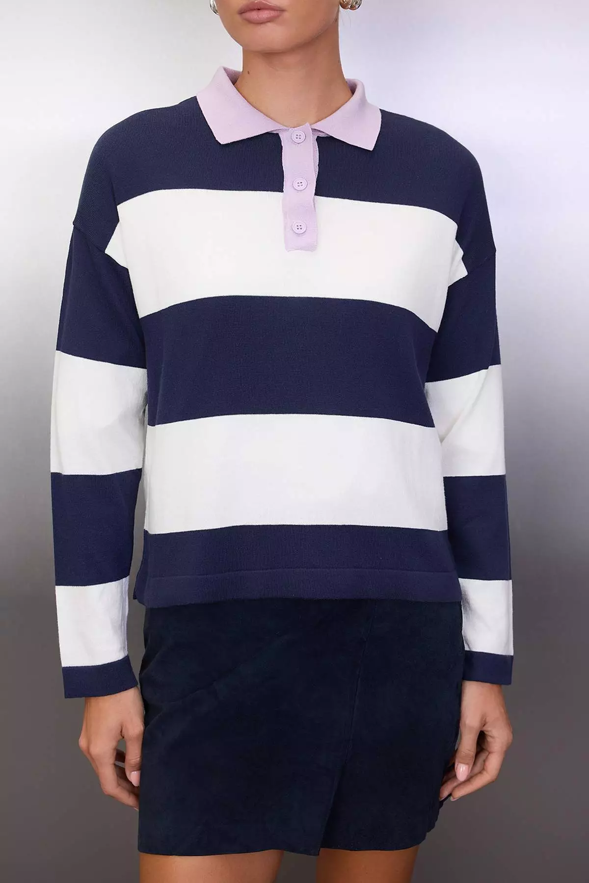 Wardrobe Essentials Lilac Premium Yarn/Special Yarn Wide Pattern Striped Knitwear Sweater Twoaw26Kz195
