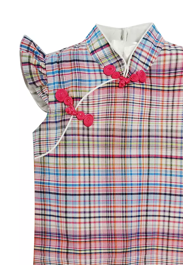 Buy MINI PINK Mini Pink Kids Girl Pink Checks Embroidered Cotton ...
