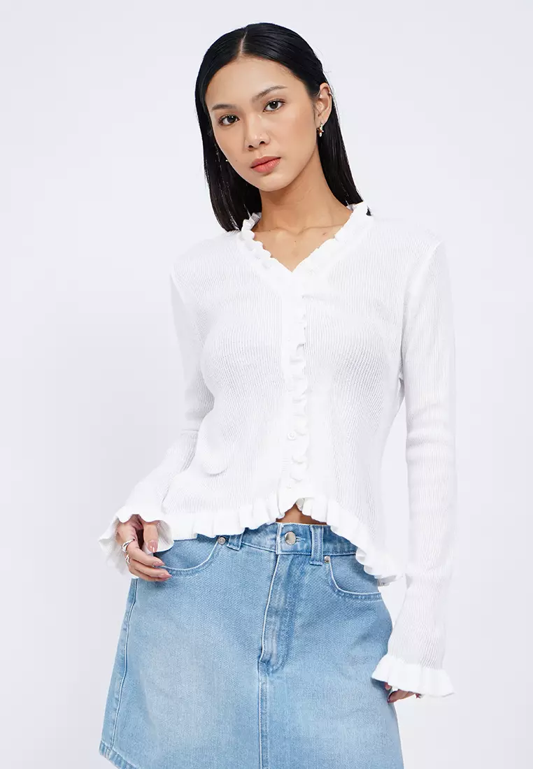 V-Neck Ruffle Knit Cardigan