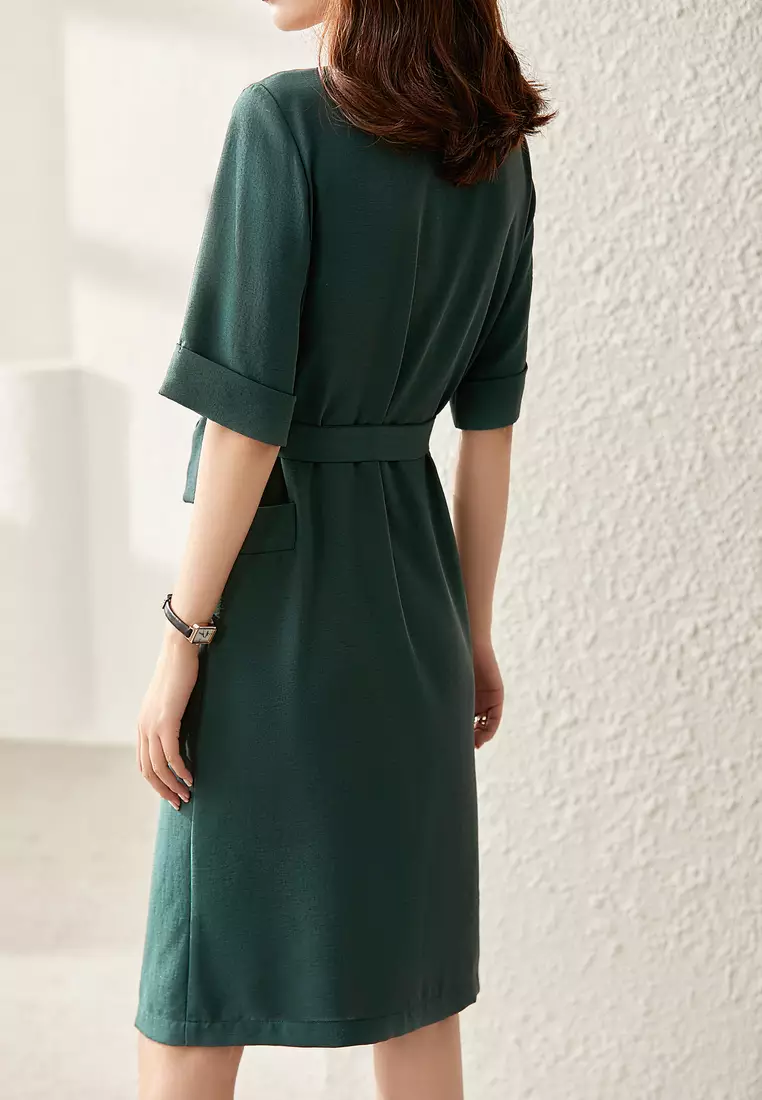 ONX.HK OL Retro Square Neck Solid Color Dress With Belt 2024