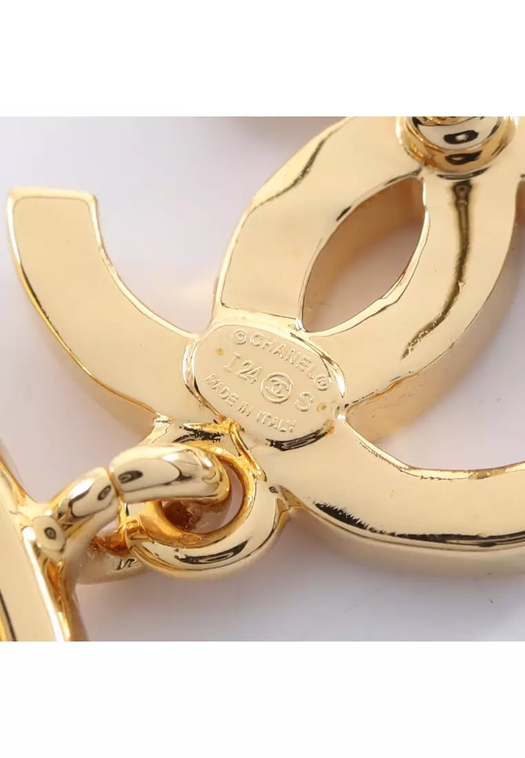 Pre-Loved Chanel coco mark logo earrings GP Rhinestone gold clear I24S