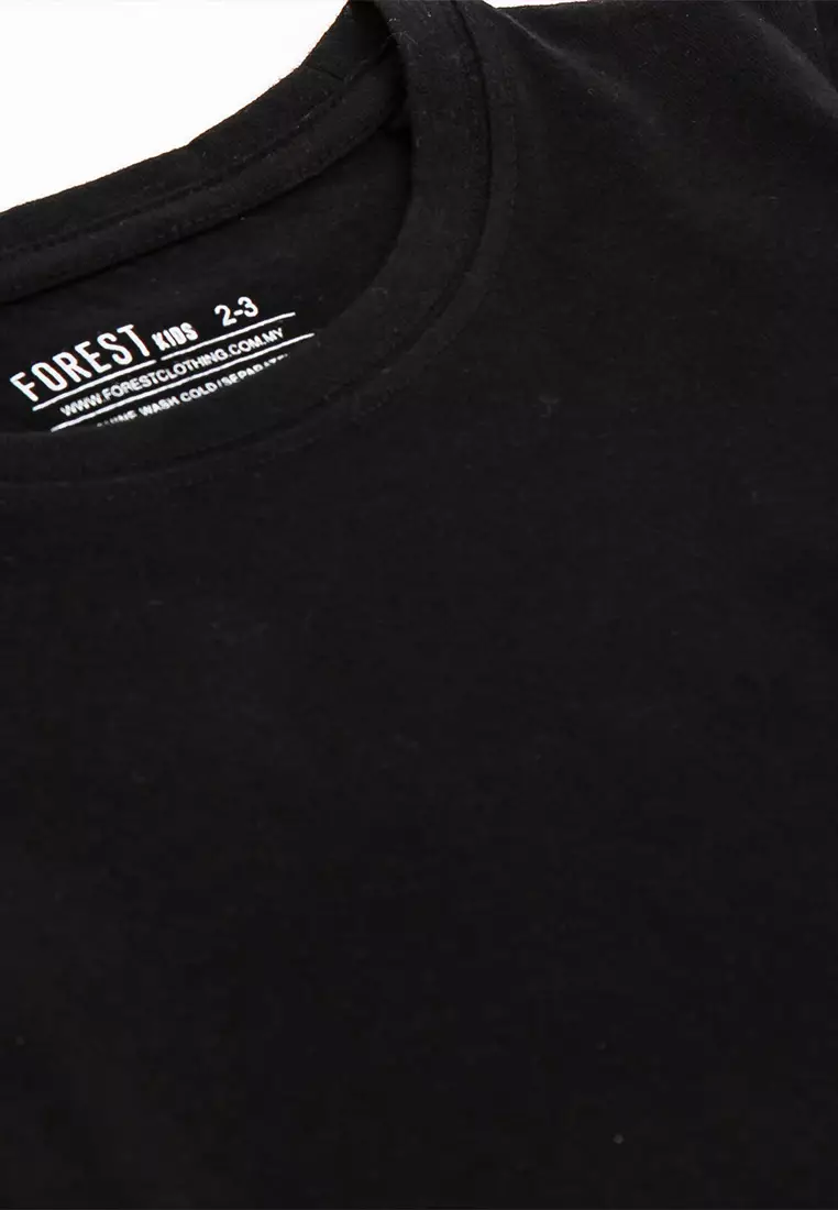 Forest Kids Unisex 100% Cotton Short Sleeve Plain Tee Boy Girl T Shirt Kids - Baju T shirt Budak - FK2052 - 01Black