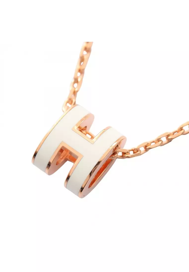 Pre-Loved Hermès MINI POP H Mini Pop H necklace GP Pink gold off white