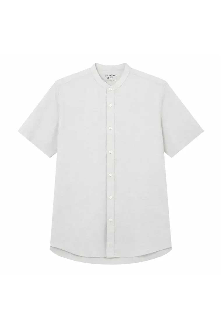 Men's Linen Cotton Slim Short Sleeve Shirt 01046214