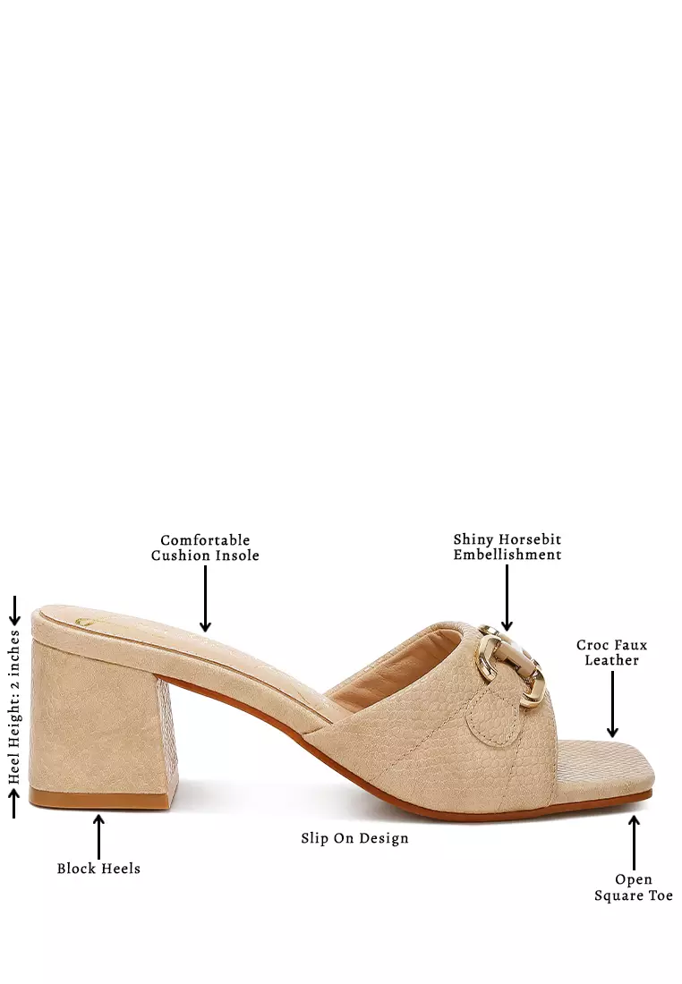 Sandal Motif Ular Detail Horsebit Krem