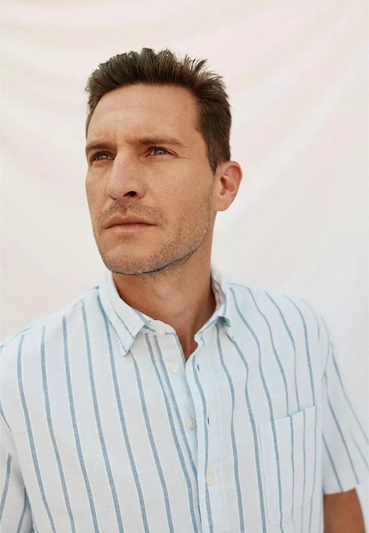 Striped Cotton Linen Short Sleeve Shirt