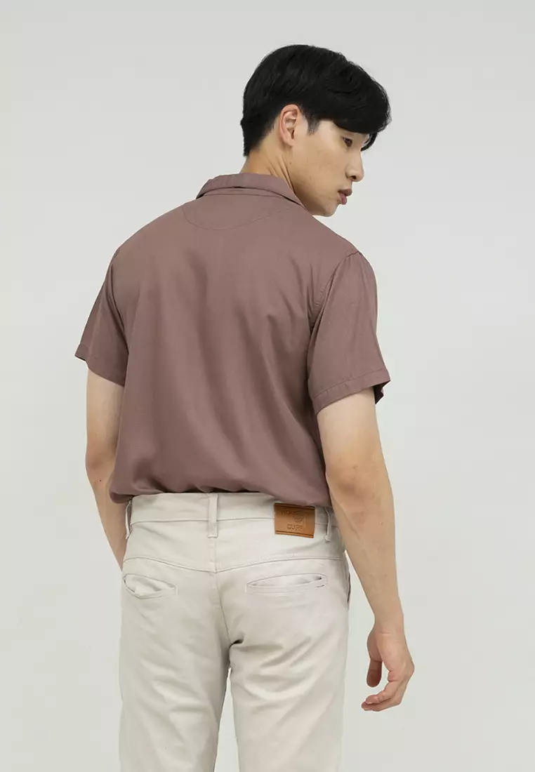 Kemeja bowling shirt pria lengan pendek mocca houseofcuff