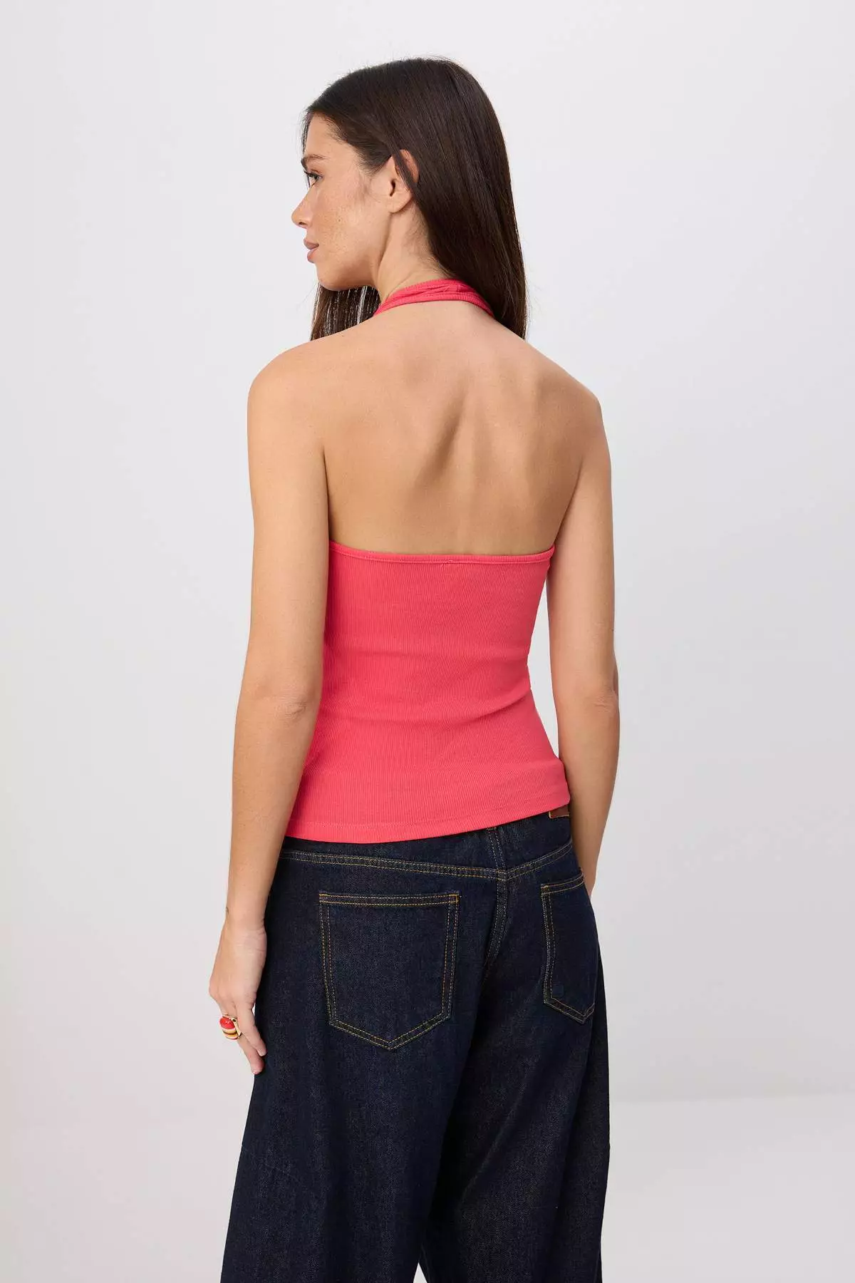 Fuchsia Plain Regular Neckline Tie-Detail Sleeveless Corded Fabric Stretchy Knitted Blouse Twoss26Bz00763