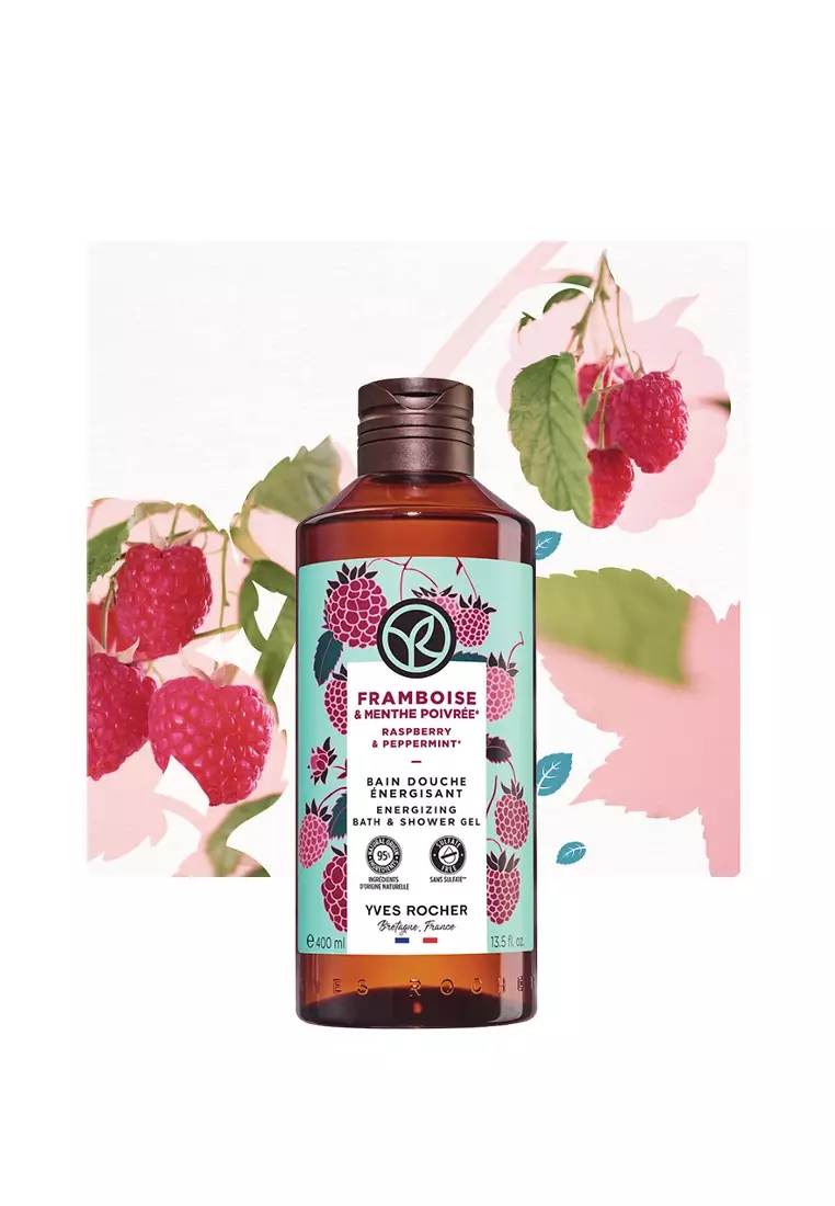 Raspberry Peppermint Energy Shower Gel - 400ml Natural Sulfate Free, Hydrating Body Wash