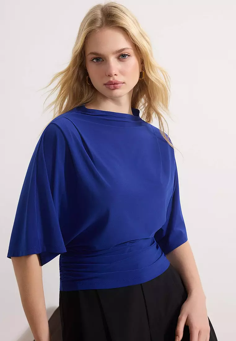 Boat Neck Batwing Sleeve Blouse