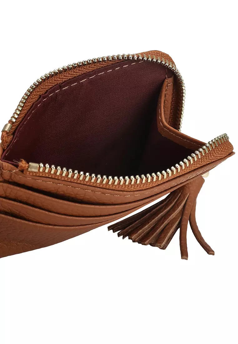 Tarjetero COCCINELLE Rosewood | Cuero Vaca Con Borlas