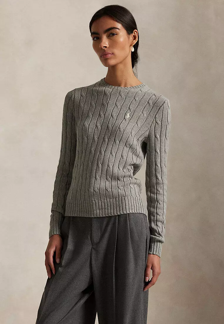 Cable-Knit Cotton Crewneck Sweater