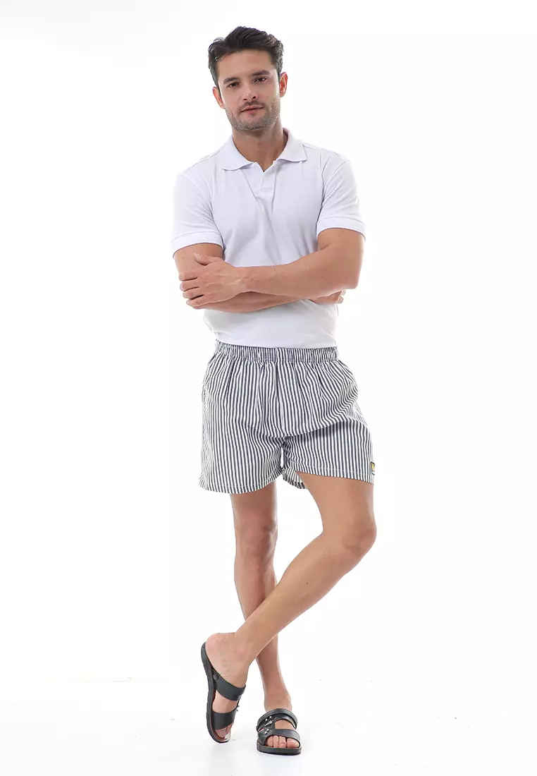 Grissham Celana Pendek Pria Boxer Kasual Stripe Motive Material Cotton ORIGINAL - Gray