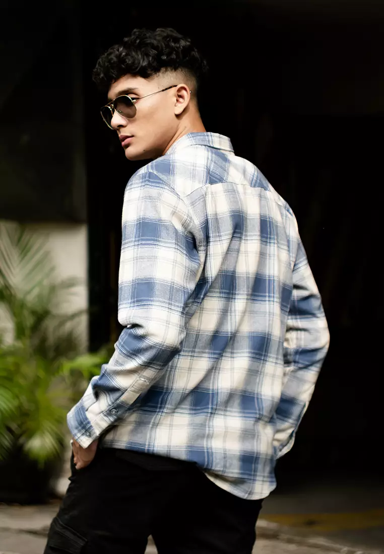 Kemeja Flannel Cotton OXCON khakis Light Blue Jeans