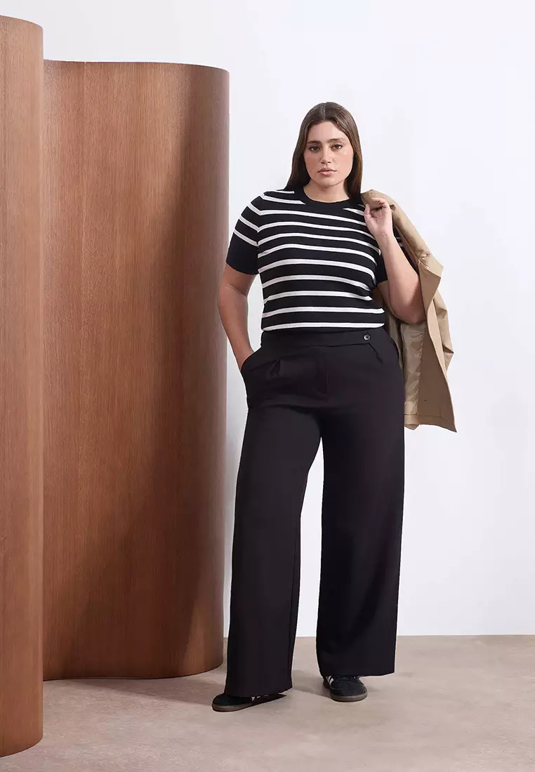 Wardrobe Essentials Black Striped Basic Knitwear Blouse Tbbss26Af00033