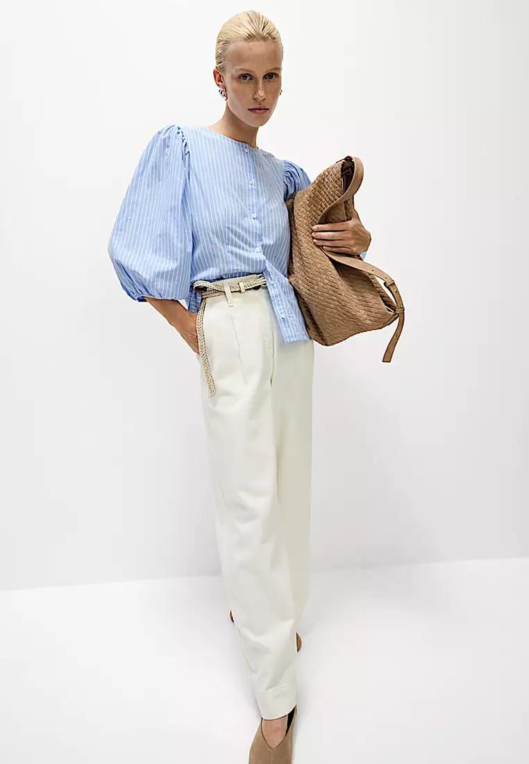 Pure Cotton Puff Sleeve Button Through Blouse