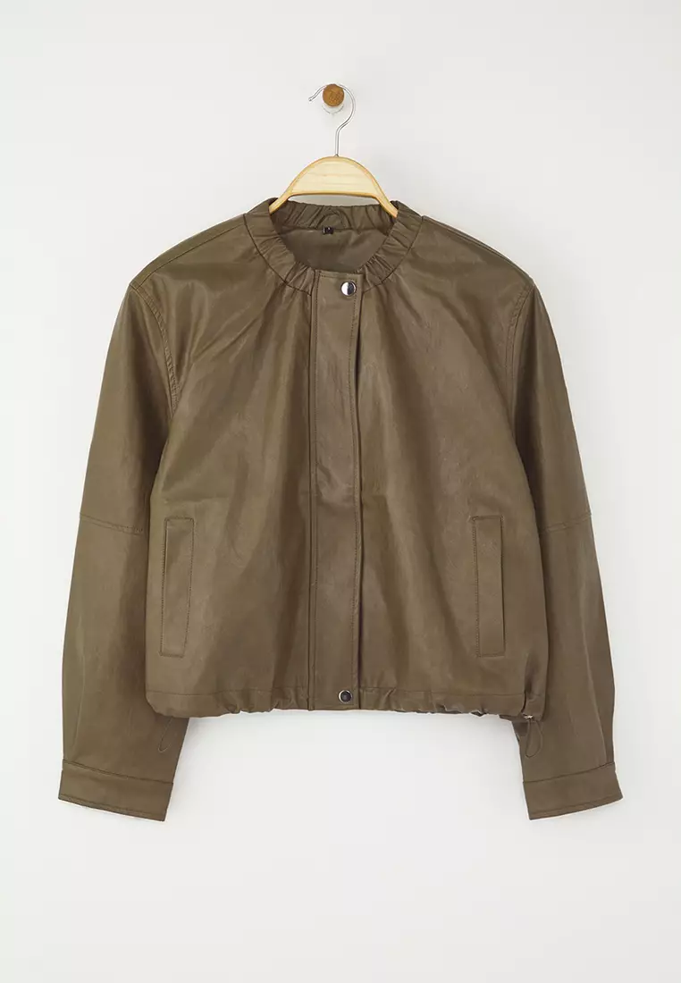 Cinched Faux Leather Jacket