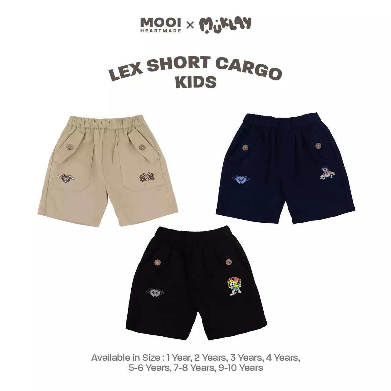 Mooi X Muklay Celana Pendek Cargo Anak Lex Short Cargo Pants Kids - Black