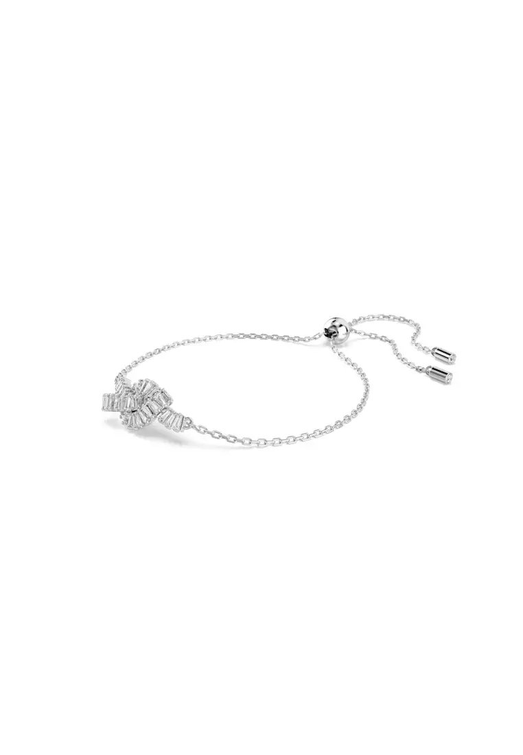 Matrix bracelet, Baguette cut, Knot, White, Rhodium plated