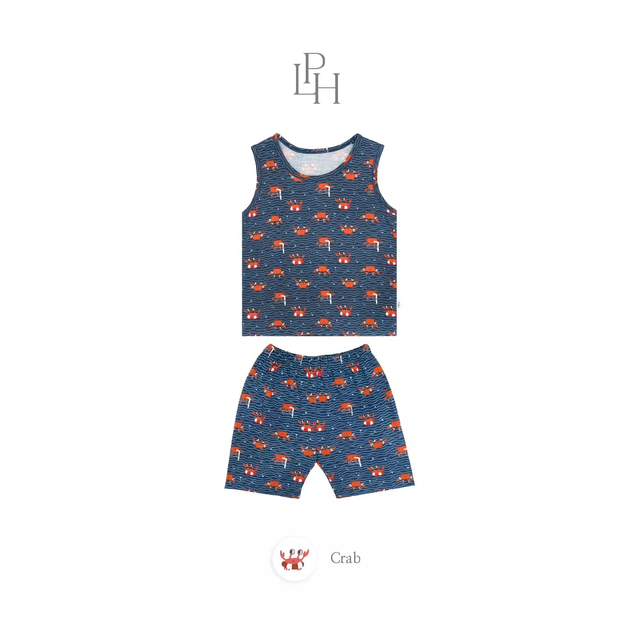 Little Palmerhaus - Little Wear Kids Sleeveless Set 39.0 (Setelan Anak Lengan Kutung / Buntung 1-5 Tahun) Crab