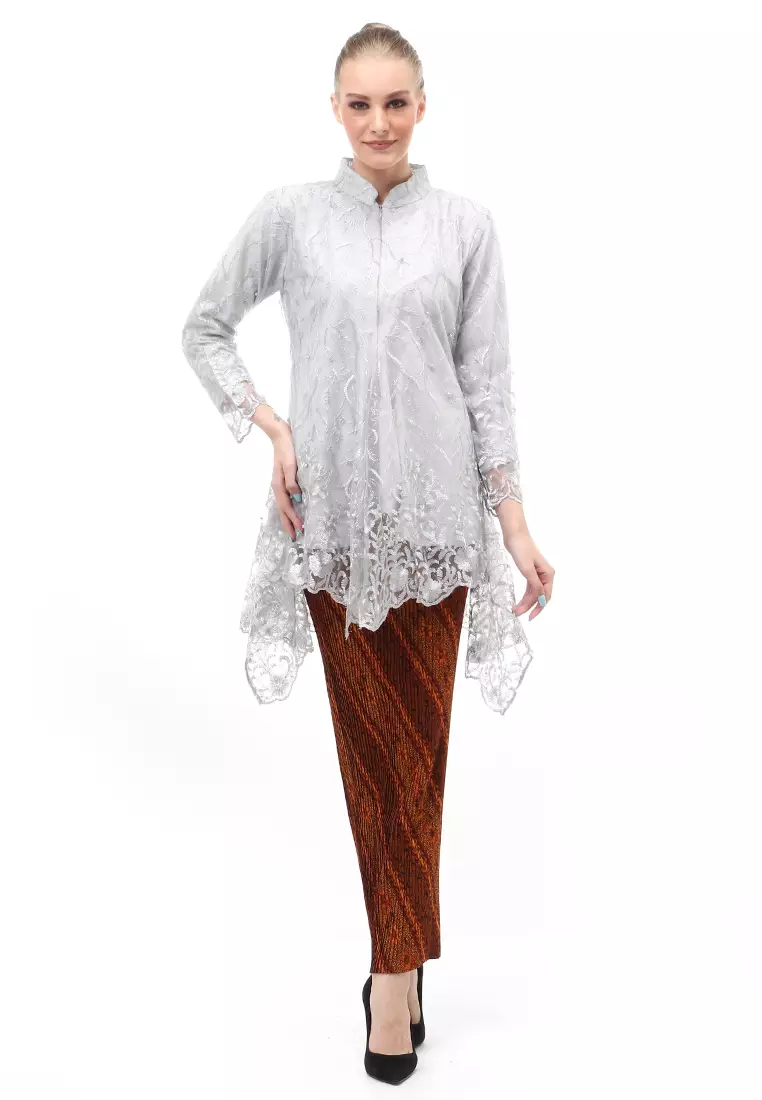 Kebaya Tunik Atasan Wanita Design Tulle Premium Quality - Grey