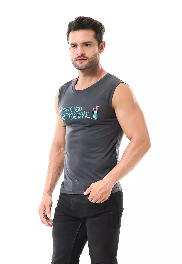 Bobby Atasan Kasual Pria Singlet Motif Toogy You Sleeveless Tshirt Material Cotton ORIGINAL - Dark Gray