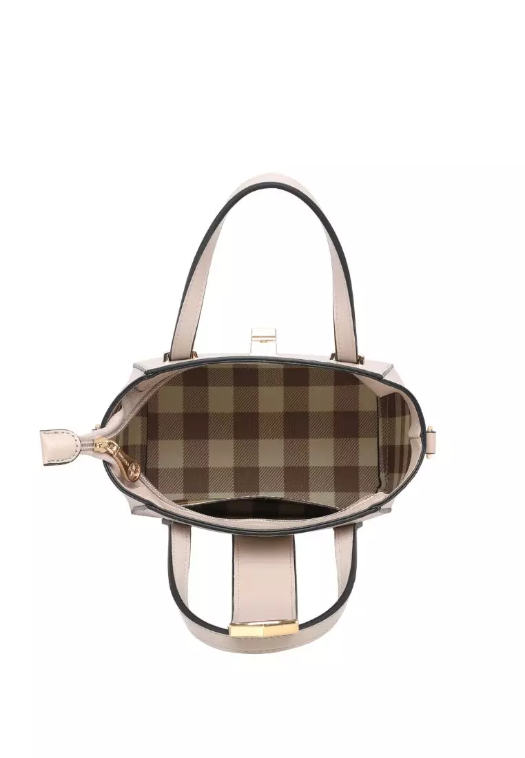 Women's Twist Lock Top Handle Bag / Sling Bag / Crossbody Bag - Beige