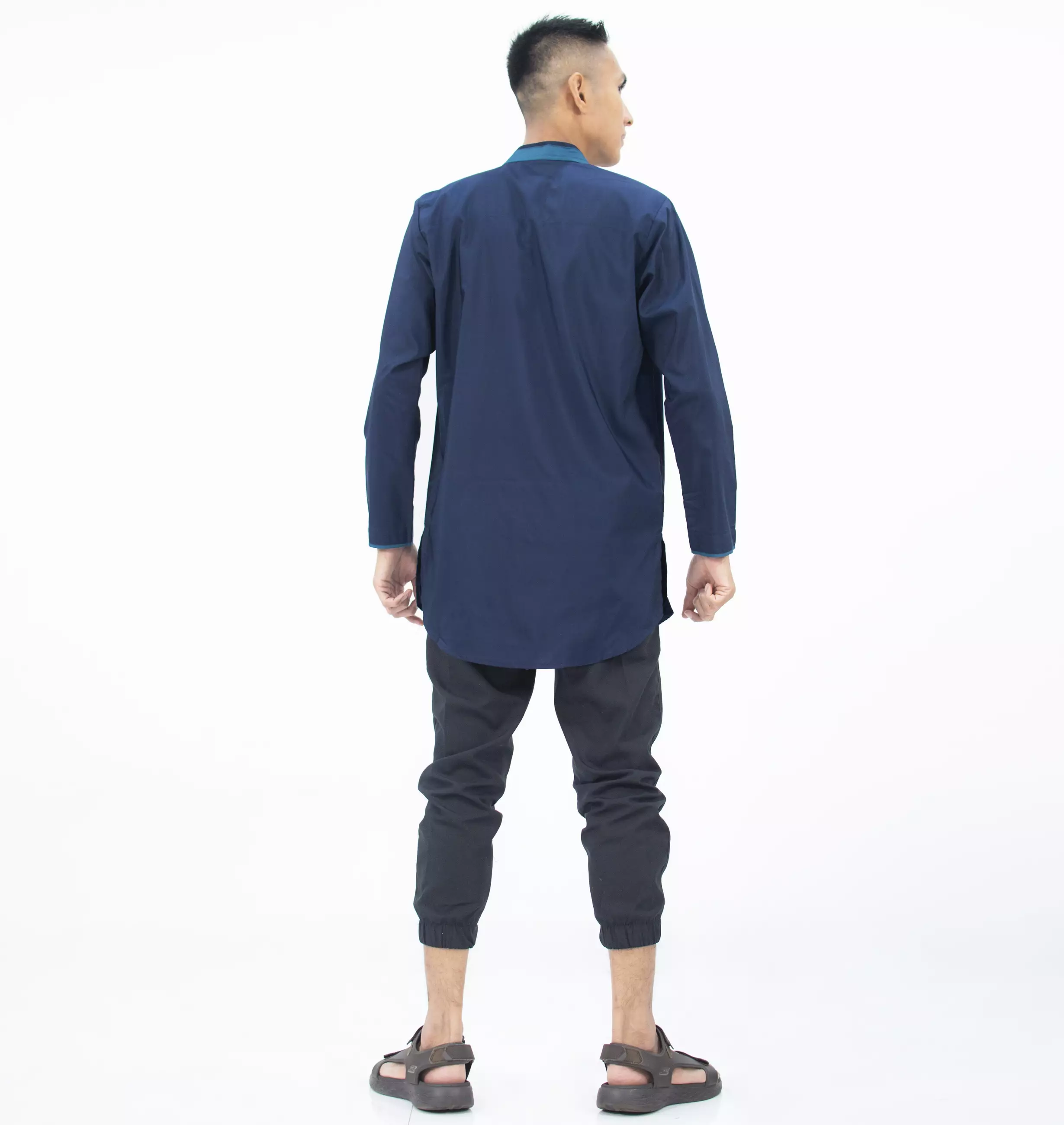 DHABI Kemeja Kurta Lengan Panjang Baju Kurta Lengan Panjang Outfit Idul Fitri - NAVY