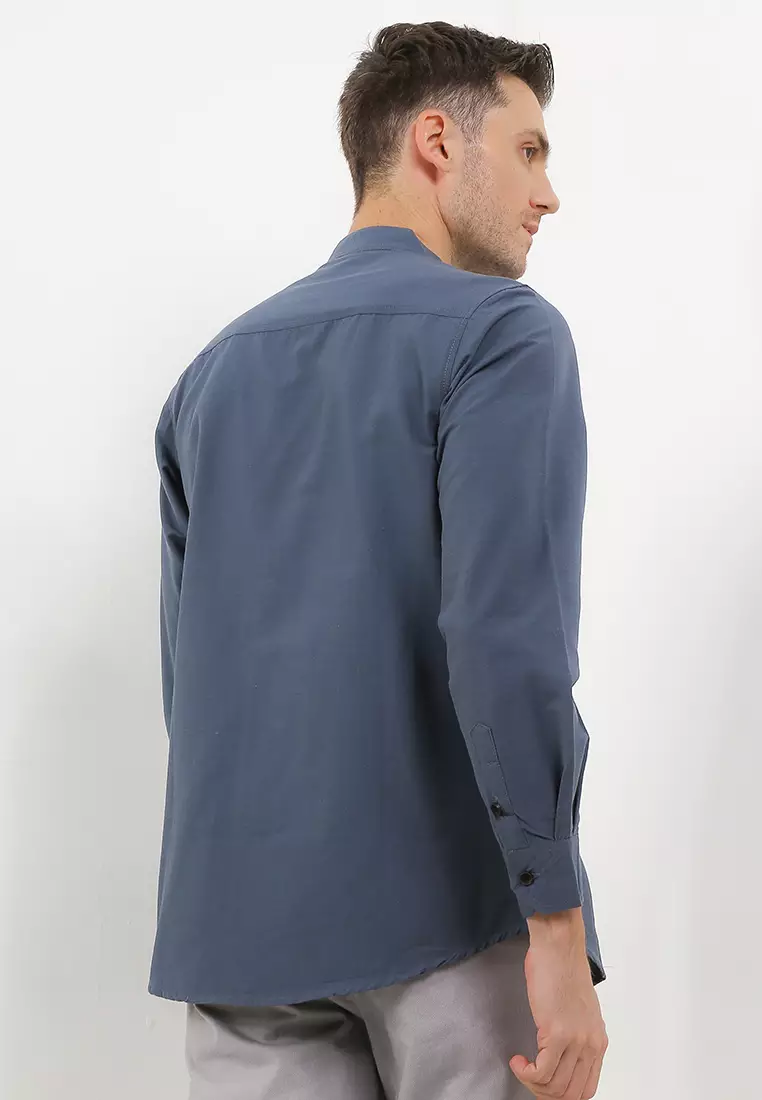 Kemeja Pria Polos Katun Sigaret Lengan Panjang GREY Exclusive Premium