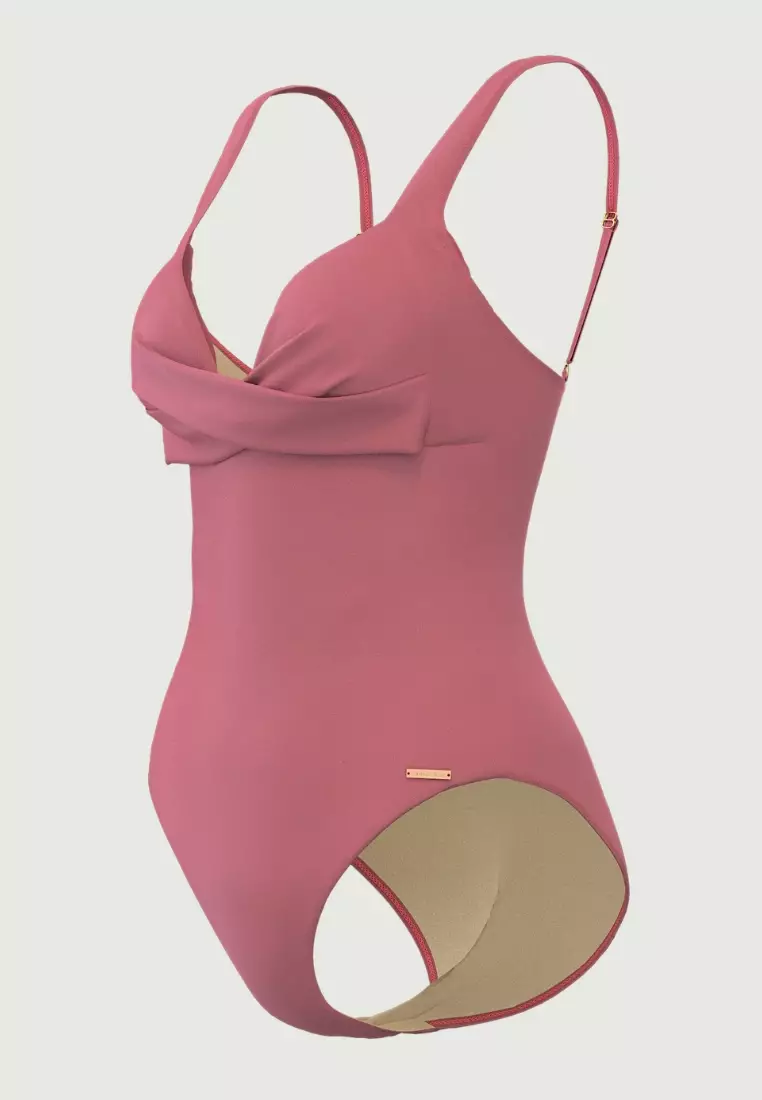 Waterlily Shines粉紅色交叉前襟連身泳裝