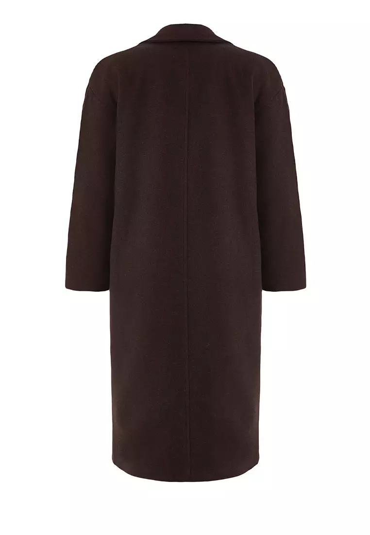 Brown Oversized Wide Cut Long Wool Cashmere Coat TWOAW21KB0038