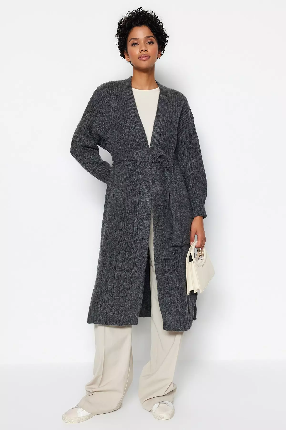 Long belted cardigan sweater top