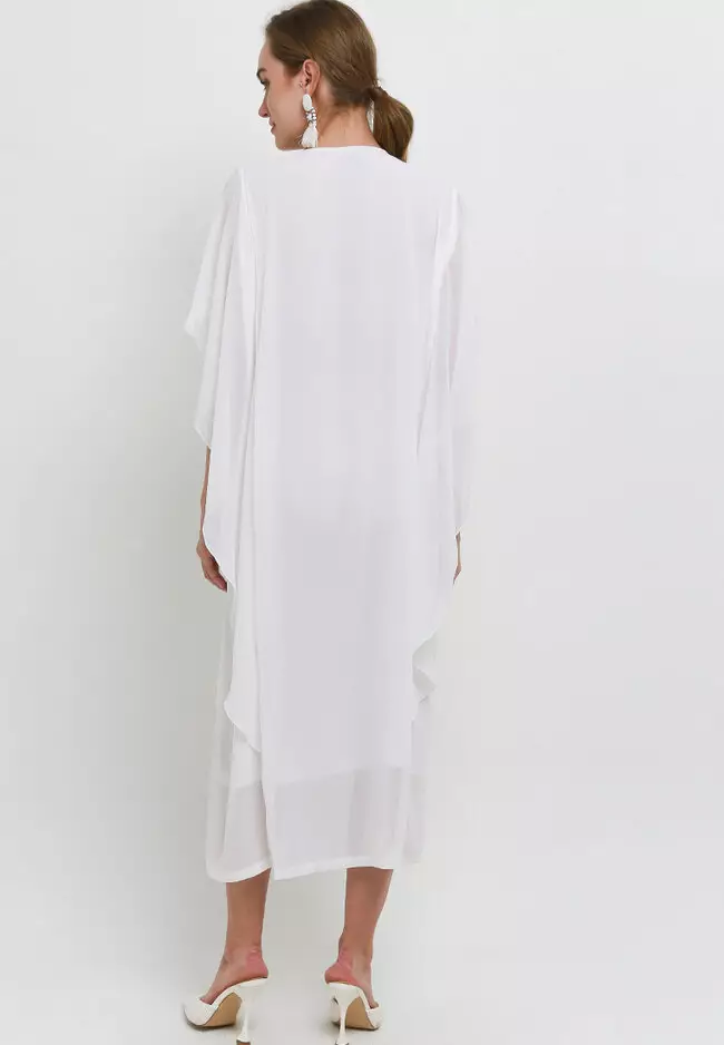 Pearl & Checko Det Chiffon And Emb Mesh Combo Kaftan