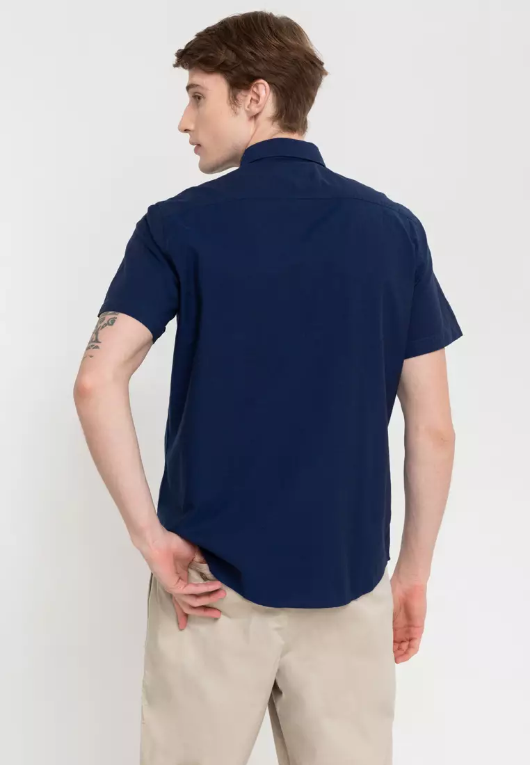 Woven Short Sleeves Casual Oxford Pea Shirt