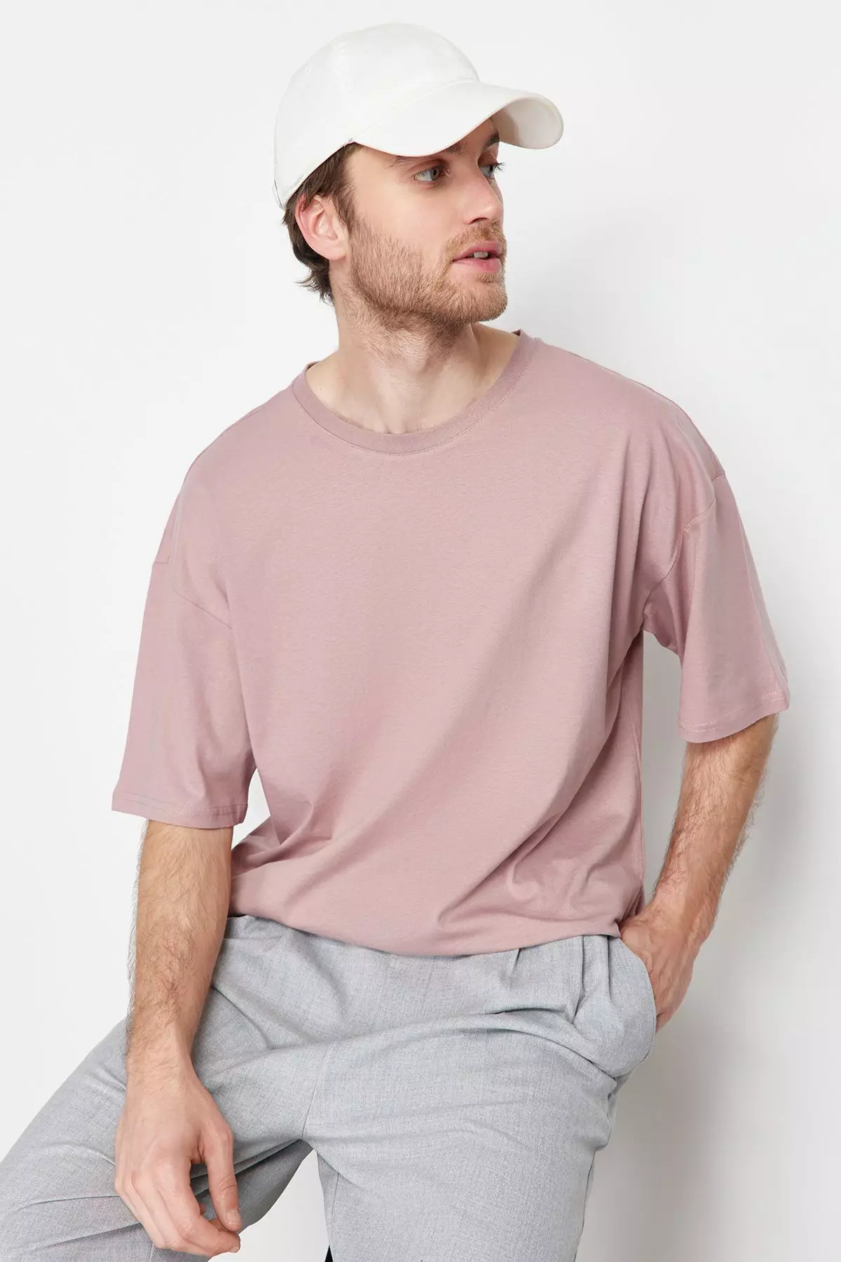 Dusty Rose Oversize/Wide Cut 100% Cotton Short Sleeve Basic T-Shirt TMNSS22TS0318