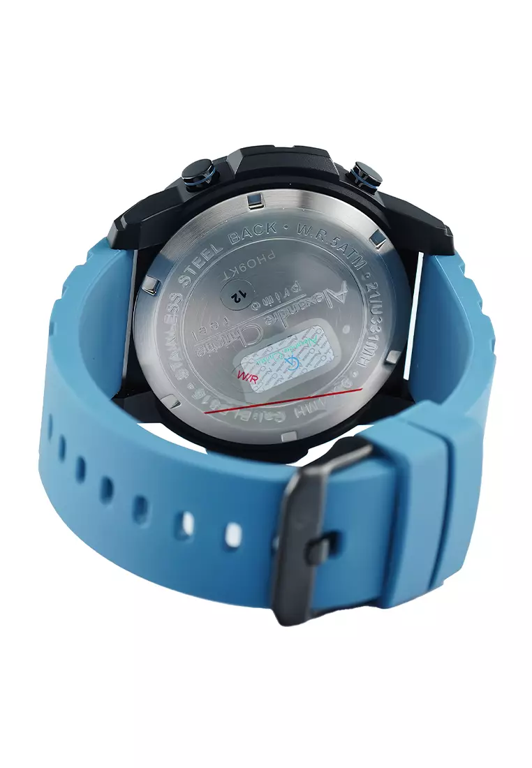 Alexandre Christie - Jam Tangan Digital Pria - Black - Blue Rubber Strap - 9364 MHRIPBABU