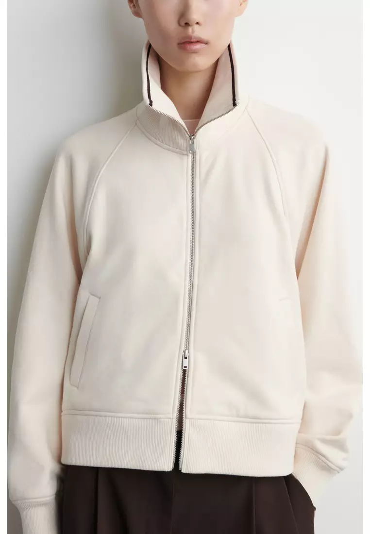 CONTRAST-TIPPED FUNNEL-NECK JACKET