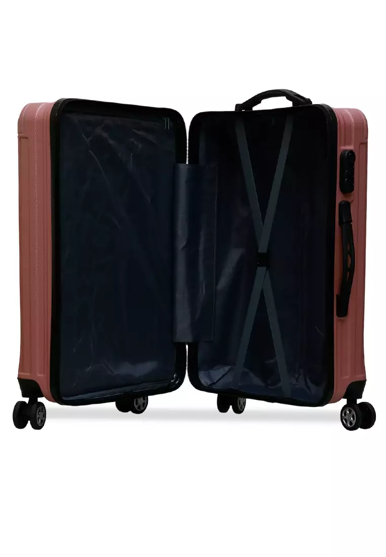 Isvara Tas Koper Hardcase Unisex One Set Suitcase Number Code Combination Lock Large Compartment Material ABS+PVC Coated ORIGINAL - Rose Gold